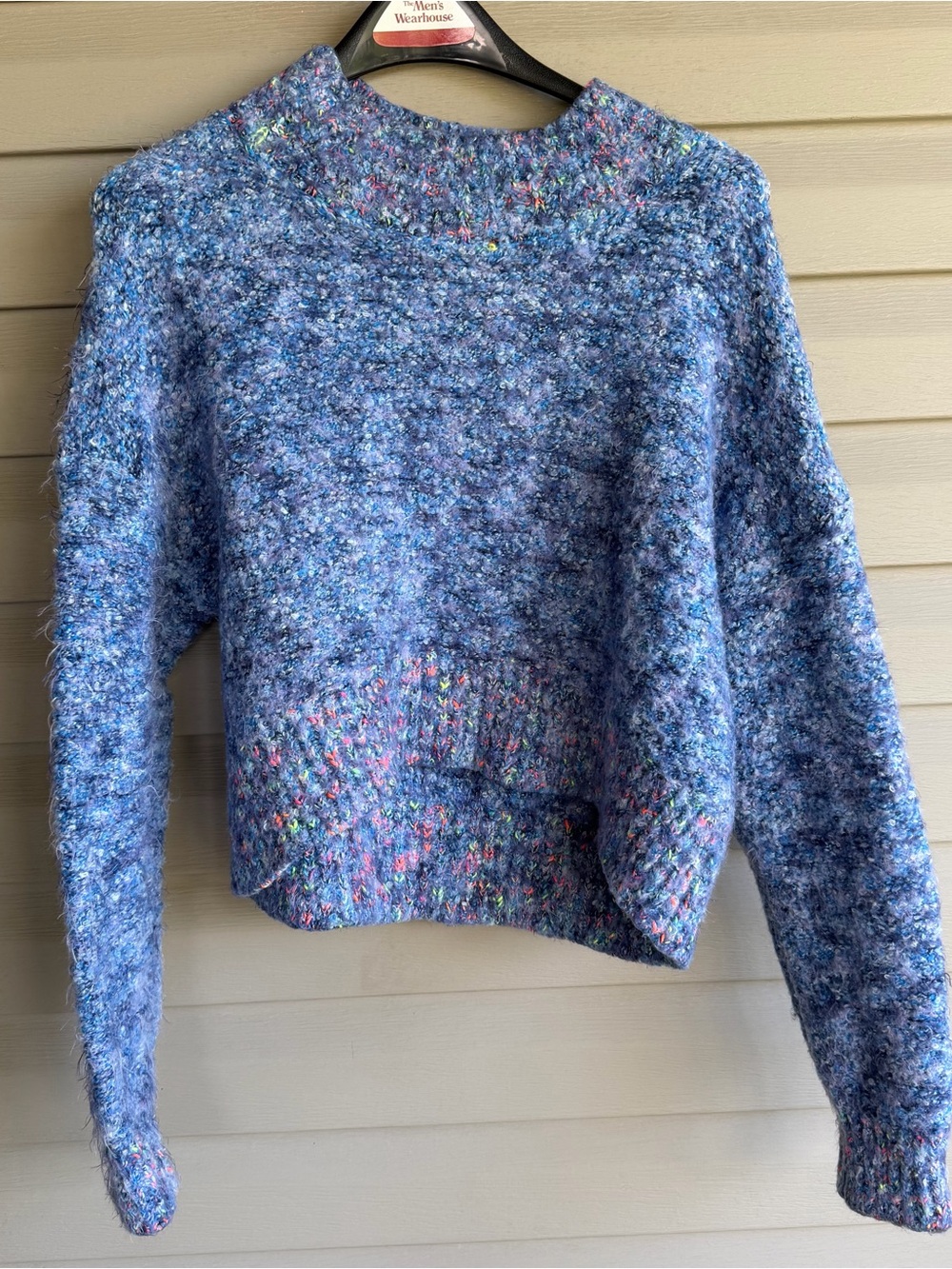 Free People Blue Confetti Boucle Knit Cropped Pullover Sweater Womens XS